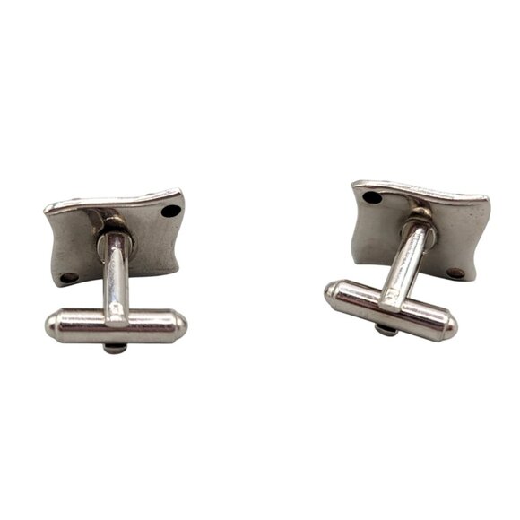 Square Textured Cufflinks Brushed Finish Silver Tone - Picture 2 of 3